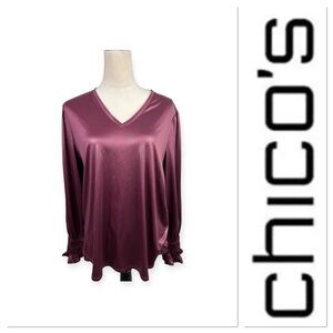 🆕 NWT Chico’s burgundy top with smocked sleeves  size 3-XL/16